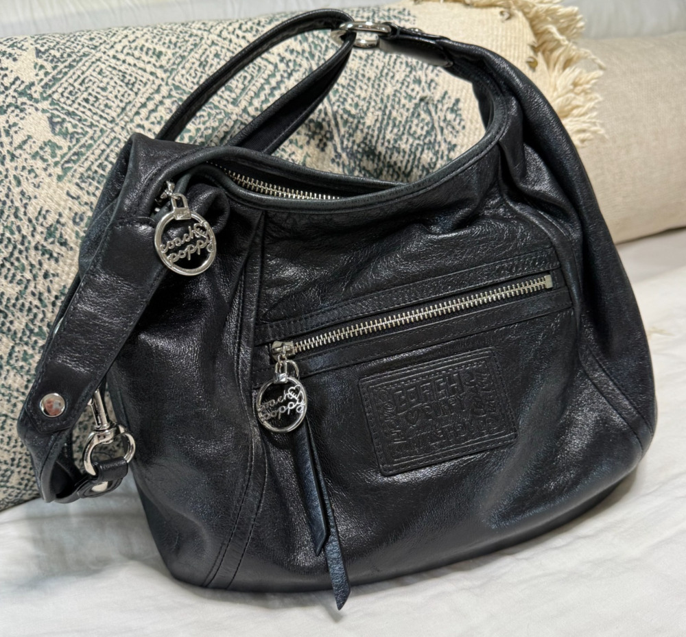 Coach Poppy Black Shoulder Bag M1069‑16374 Mint Condition, Silver Hardware, Rare - Picture 1 of 15